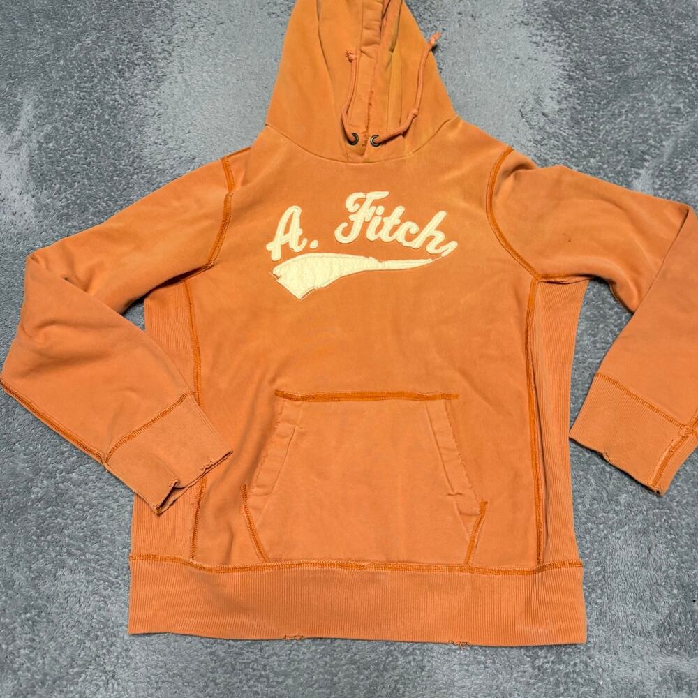 VTG Abercrombie & Fitch A&F Mens Medium Distressed Heavyweight Hoodie Orange ***